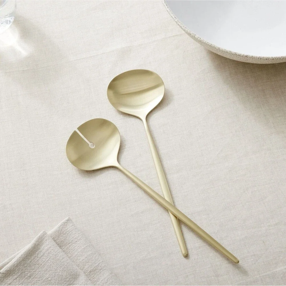 NEW West Elm Sidney Stainless Steel Serving Utensils Gold & Wood Serving Platter